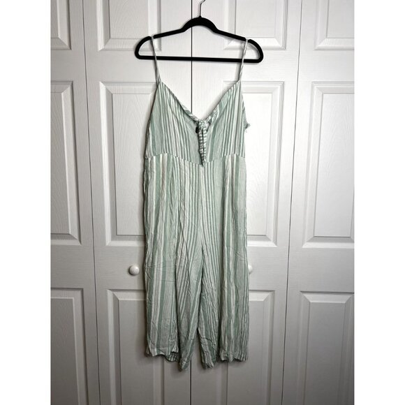 MINKPINK Sage Green White Striped Low Tied Jumpsuit Women's Size Large L - Picture 3 of 11